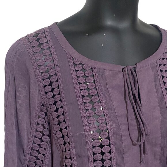 Daniel Rainn Purple Chiffon Tunic Top Lace Detail Size Large - Picture 2 of 6